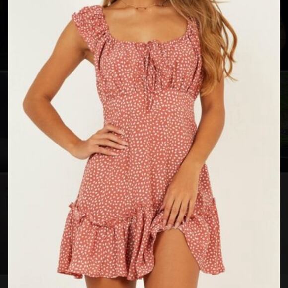 Showpo. Dresses & Skirts - Showpo Raleigh Polka Dot Sweetheart Dusty Rose Mini Dress, Size 2